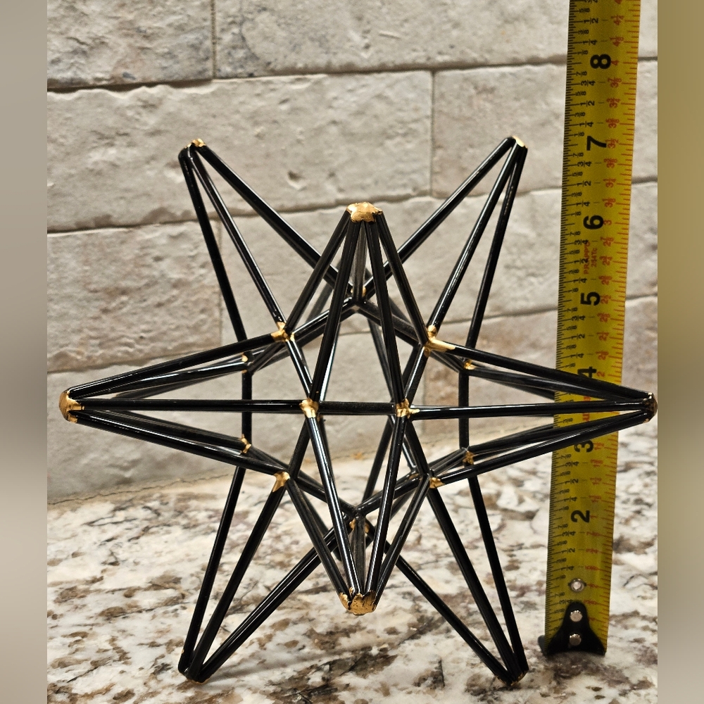 Metal Geometric Art Star Sculpture with Gold Accents 7 in Metal 2000s